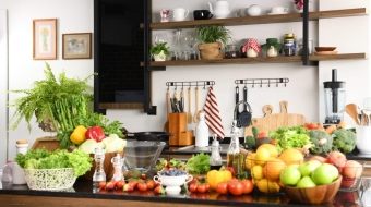 Interiors design of kitchen  with some vegetables and fruits